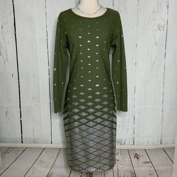 Lularoe Debbie Dress | Color: Green/Silver | Size: L | Golddanzer's Closet